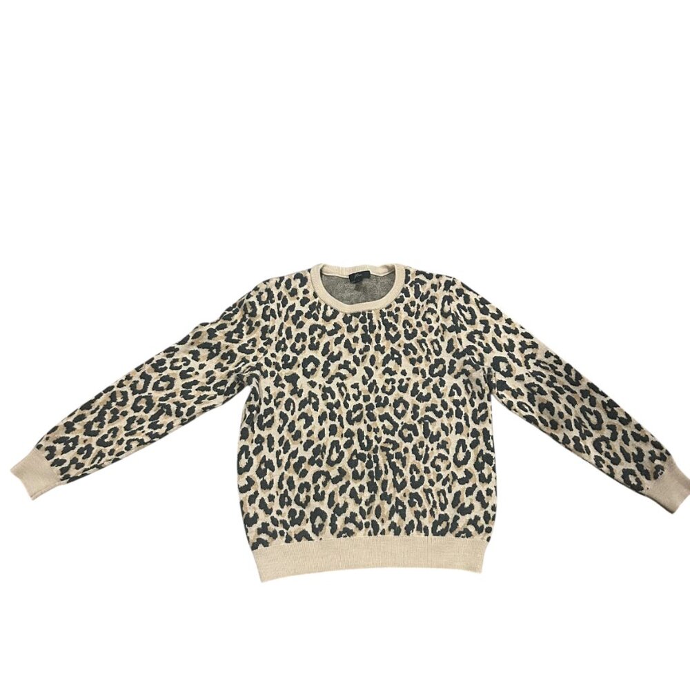 J.Crew Leopard Wool Crewneck Pullover Sweater, Medium